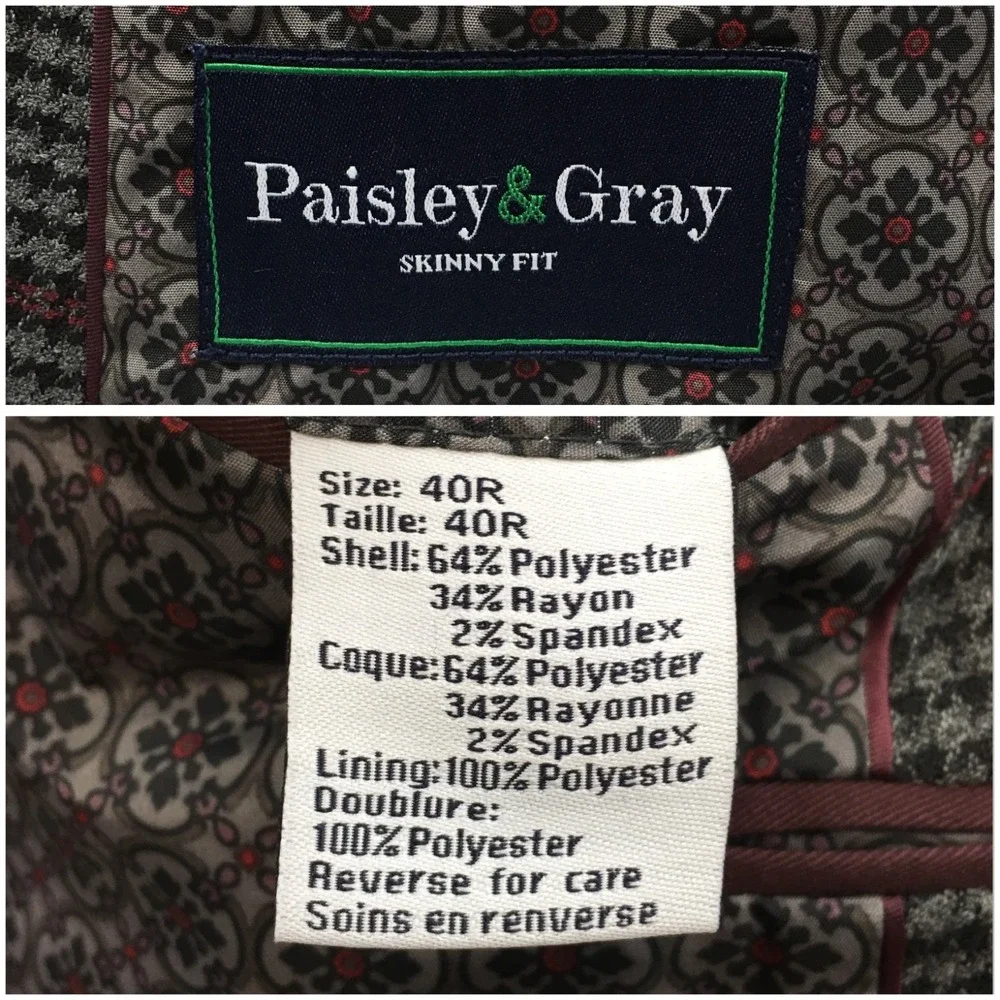 PAISLEY & GRAY Mens Blazer Sport Coat Casual Jacket Size 40R Slim Modern Suit